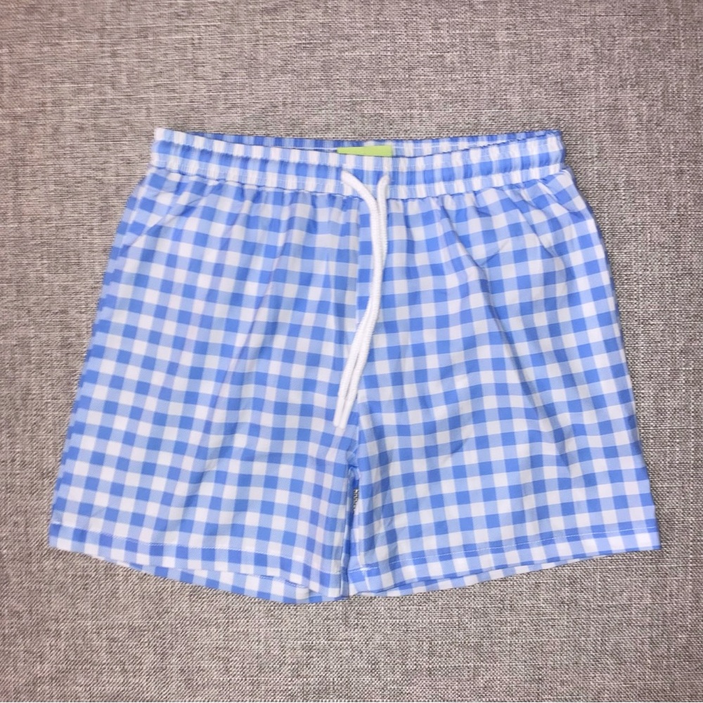 Classic Whimsy size 7 EUC Blue Checkered Kids Swim Trunks